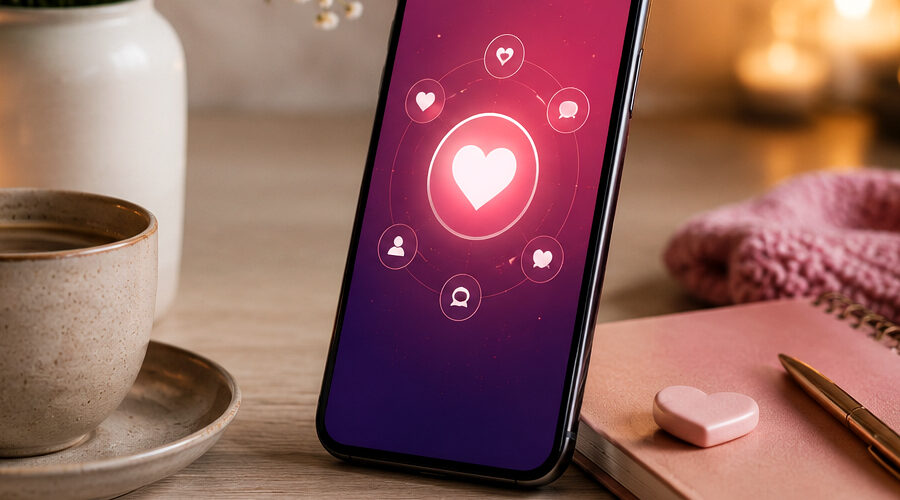 Best ways to gauge attraction represented by a heart phone, notebook, coffee, and warm relationship cues