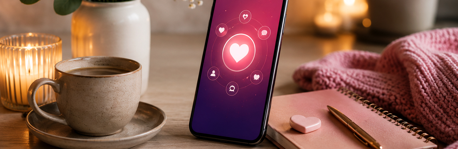 Best ways to gauge attraction represented by a heart phone, notebook, coffee, and warm relationship cues