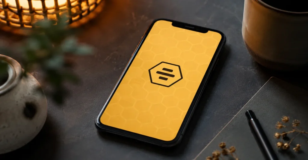 Smartphone on a warm desk beside a notebook and coffee, representing thoughtful dating app swiping and limited likes.