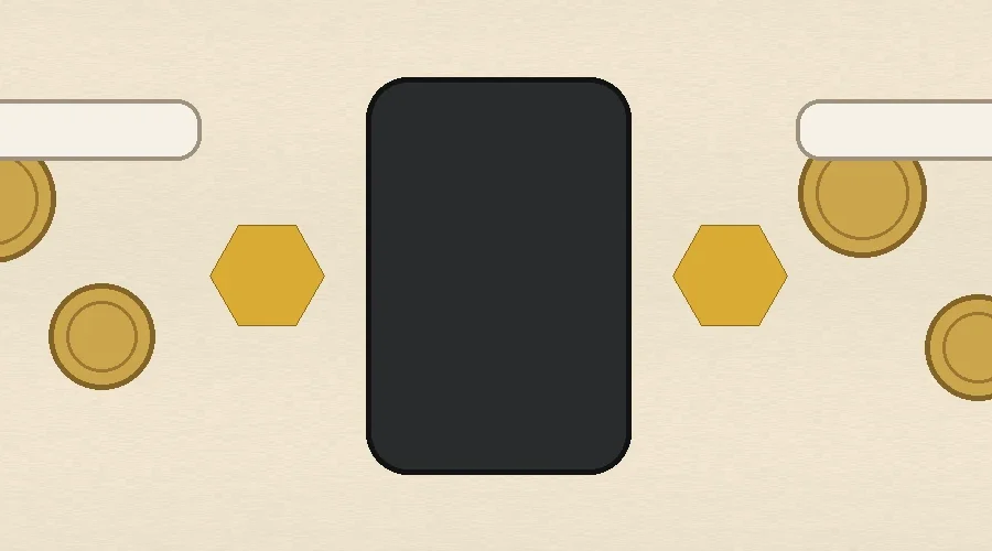 A face-down phone, coins and payment cards on a warm desk, representing does Bumble cost money and the choice between free and paid dating-app features.