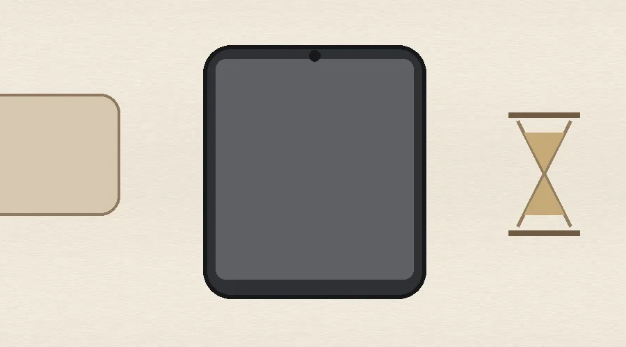 A smartphone, message bubble, hourglass and security shield on a warm desk, representing the Hinge too many verification requests error and a verification cooldown.