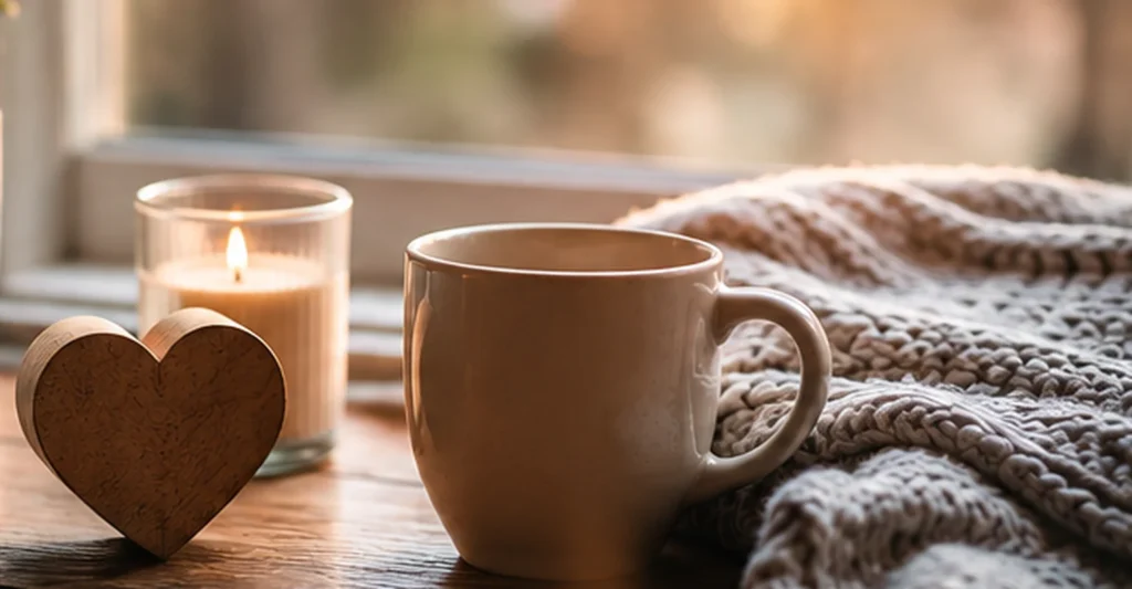 Dating vs relationship comparison represented by two mugs and a wooden heart, showing the shift from dating to commitment.