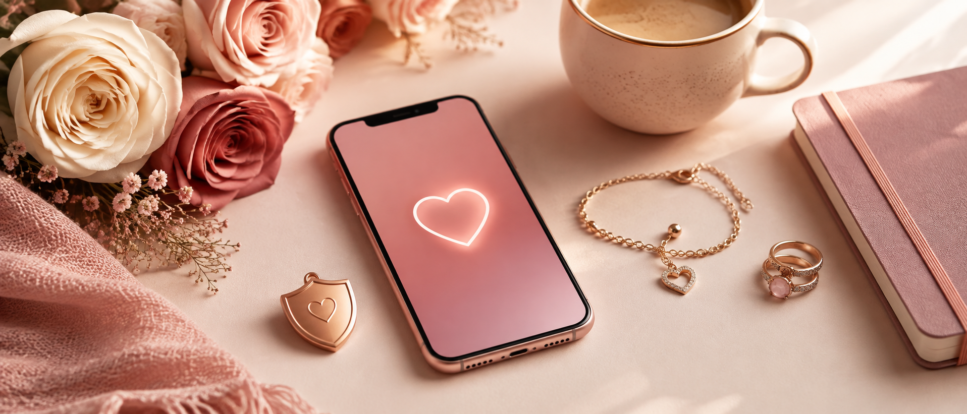 Best dating apps for women represented by a private phone, heart, safety shield, and relationship rings
