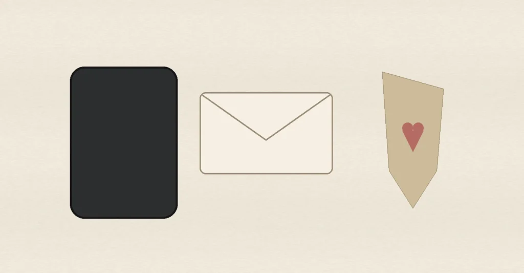A face-down phone, sealed envelope and shield with a heart, representing anonymous admirer safety, privacy, boundaries and scam awareness.
