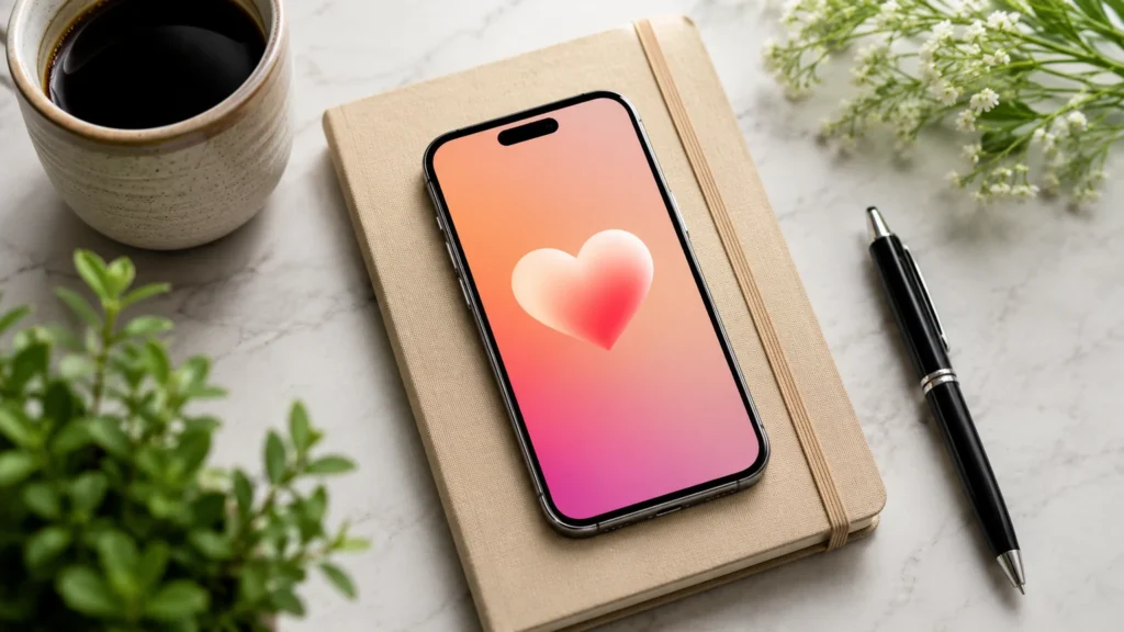 Private crush app represented by a smartphone on a notebook