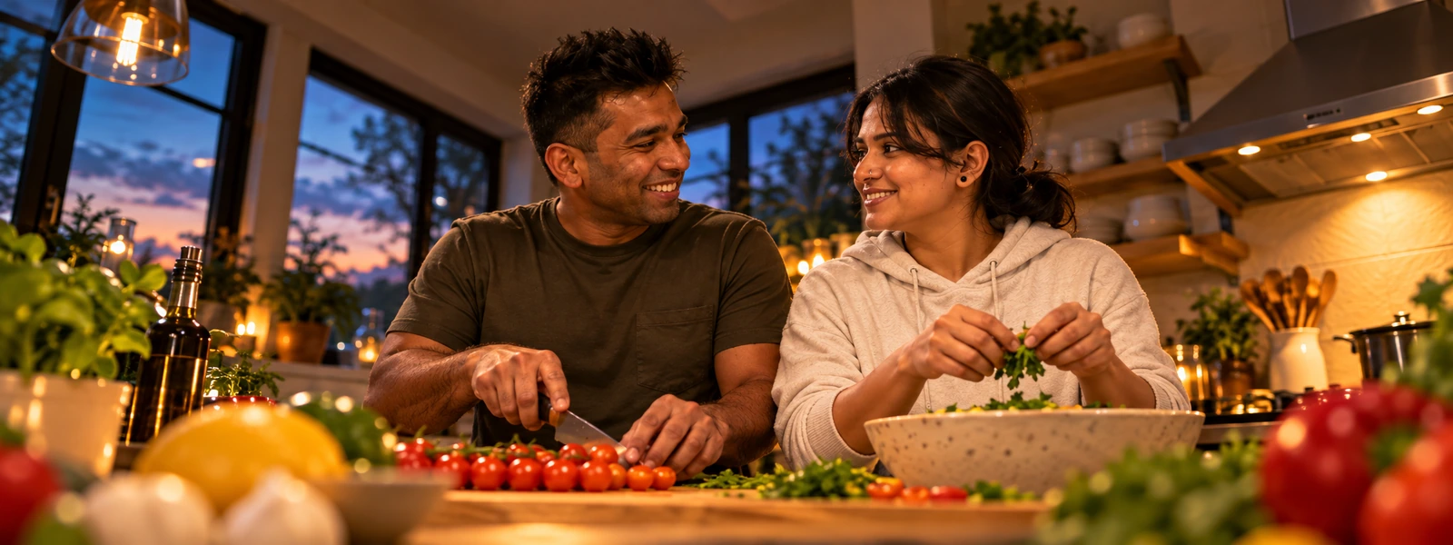 chemistry vs compatibility - couple laughing naturally during a slow-burn connection
